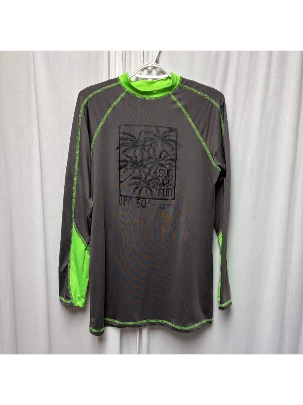 Cusma Sun Surf Fun Long Sleeve Shirt Mens Size Large Gray Neon Green Beach Wear